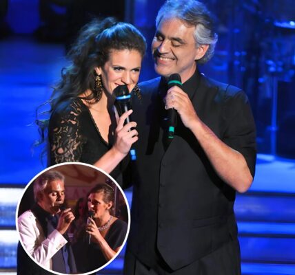 Andrea Bocelli and his wife Veronica Berti serenade the audience with a dreamy duet of "Something Stupid".