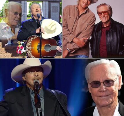 He took off his hat… and the room went still. At George Jones’s funeral in 2013, Alan Jackson stepped onto the Opry stage with quiet respect. Then came the first line: “He said, ‘I’ll love you ’til I die’…”—and time froze. No sound. Just raw emotion hanging in the air. It wasn’t just a song—it was a goodbye. A final tribute to a friend, and to a song once thought too sad to matter. But in 1980, “He Stopped Loving Her Today” didn’t just top charts—it saved George’s career and became a country music legend. That day, Alan didn’t just sing. He honored every goodbye, every love that never really ended.