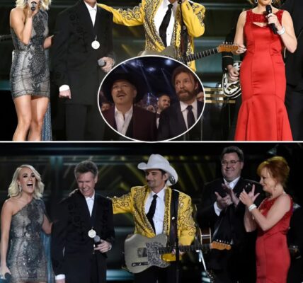 Real country didn’t fade—it walked back into the spotlight and owned the night. When Alan Jackson, Brad Paisley, Carrie Underwood, and Reba McEntire took the stage, it wasn’t just music—it was a moment. Their voices blended like old friends around a porch light, raw and real, and by the second chorus, half the crowd was wiping tears. Then came Randy Travis. With one soft, trembling “Amen,” time seemed to stop. The soul in that one word hit harder than a thunderclap. Even legends like Keith Urban and Brooks & Dunn stood frozen, eyes glassy, overcome by the truth pouring from that stage. Country didn’t die—it just needed a night like this to remind the world who it really is.
