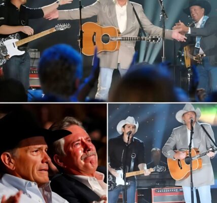 When Alan Jackson and Brad Paisley kicked off “It’s Five O’Clock Somewhere,” the crowd was already on their feet—but the moment King George Strait stood up and tipped his hat, you knew something special was coming. Then, out of nowhere, Brad stepped back, gave Alan the spotlight, and the entire mood changed. With just his voice and a quiet strum of the guitar, Alan delivered a raw, emotional tribute to Jimmy Buffett that hit everyone right in the heart. You could see people wiping their eyes, holding their breath—nobody expected a party anthem to turn into a moment of pure, powerful country soul. It wasn’t just a performance. It was a goodbye, a celebration, and a reminder of why country music still matters. This wasn’t staged—it was real, and if you missed it, you missed something unforgettable…