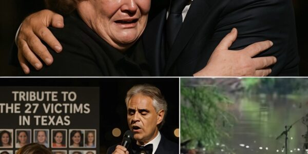 Susan Boyle and Andrea Bocelli unite in heart-shattering tribute: “Time to Say Goodbye” echoes as 27 candles flicker – audience weeps, world goes silent for 4 sacred minutes. No flashing lights, no grand entrance—just a piano, two voices, and 27 candles burning for the souls swept away by Texas’s devastating floods. Susan Boyle began with a voice like a grieving mother’s whisper, and Andrea Bocelli followed, his tone deep and eternal, as if heaven itself leaned in to listen. The crowd froze. No one dared record—hands trembling, eyes already flooded. One witness posted: “I’ve never felt music this powerful. They didn’t just sing—they carried them home.”