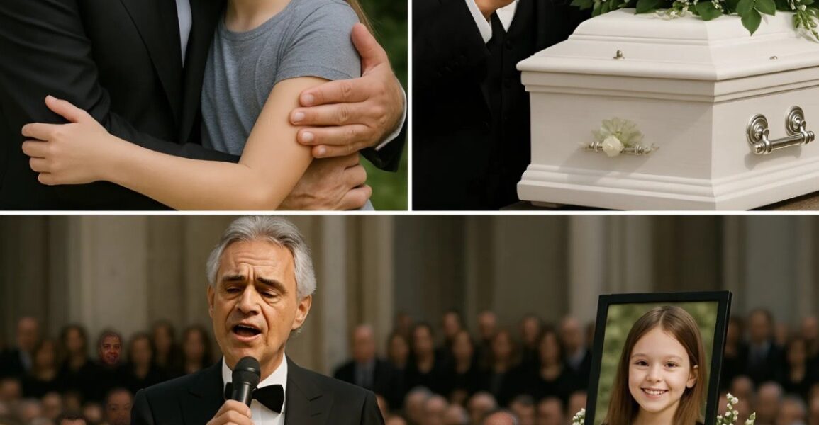 Andrea Bocelli Sings Farewell to Elara — The 9-Year-Old Blind Girl Who Loved His Music Until Her Last Breath Elara Grace, 9, was born blind but gifted with extraordinary musical talent. She adored Andrea Bocelli’s voice, and every night, she would softly hum “Con te partirò” before falling asleep. Her biggest dream was to hear him sing live — just once. When Elara passed away from illness, her family held a small, private farewell. No one expected that Bocelli himself would quietly arrive. He placed a single white rose on her tiny casket and sang “Time to Say Goodbye” with only a piano behind him. The entire chapel fell silent. One mourner whispered, “His voice carried both sorrow and peace.” After the final note faded, Bocelli bowed to Elara’s parents… and silently walked away. A simple farewell — but one no one will ever forget.