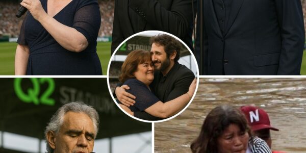 “You Raise Me Up…” 💔 — On the night of July 14, beneath the soft lights of Q2 Stadium in Austin, three voices echoed across the grieving Texas sky. Andrea Bocelli, Josh Groban, and Susan Boyle stood hand in hand at center stage, invited by the Harmony for Hope Foundation and local charities to honor lives lost in the devastating Hill Country floods. As the first piano notes of “You Raise Me Up” played, Susan’s trembling voice opened the tribute. Josh followed, his rich tone blending into Andrea’s soaring Italian verse. Midway, Bocelli’s voice broke. He turned, overcome, and Susan reached for him. The crowd fell silent. No phones. No cheers. Just tears. Behind them, a screen faded in with the faces of children, grandparents, and first responders — now gone. By the final chorus, thousands were standing, candles in hand, whispering: “You raise me up… so I can stand on mountains.”