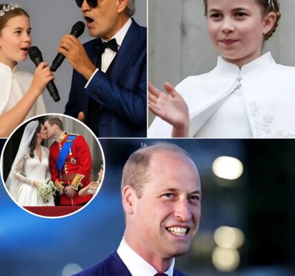 “For the King in My Heart” On the golden evening of Prince William’s 43rd birthday, the Buckingham Palace ballroom fell silent as Princess Charlotte stepped onto the stage in a soft blue gown. “Dad, this song is for you,” she whispered—then the first notes of “Echoes of Our Kingdom” began. Andrea Bocelli stood beside her, offering quiet strength as she sang. Her voice, delicate yet resolute, echoed through the halls once filled with Diana’s laughter. Every lyric felt like a personal letter to her father, thanking him for his quiet courage and gentle guidance. As Charlotte’s final note lingered in the air, Prince William bowed his head, tears glistening in his eyes. The audience rose, not just in applause, but in awe. This wasn’t just a royal performance—it was a daughter’s love letter, a moment of pure emotion that stitched generations together. And in that instant, a princess quietly became her father's greatest legacy.