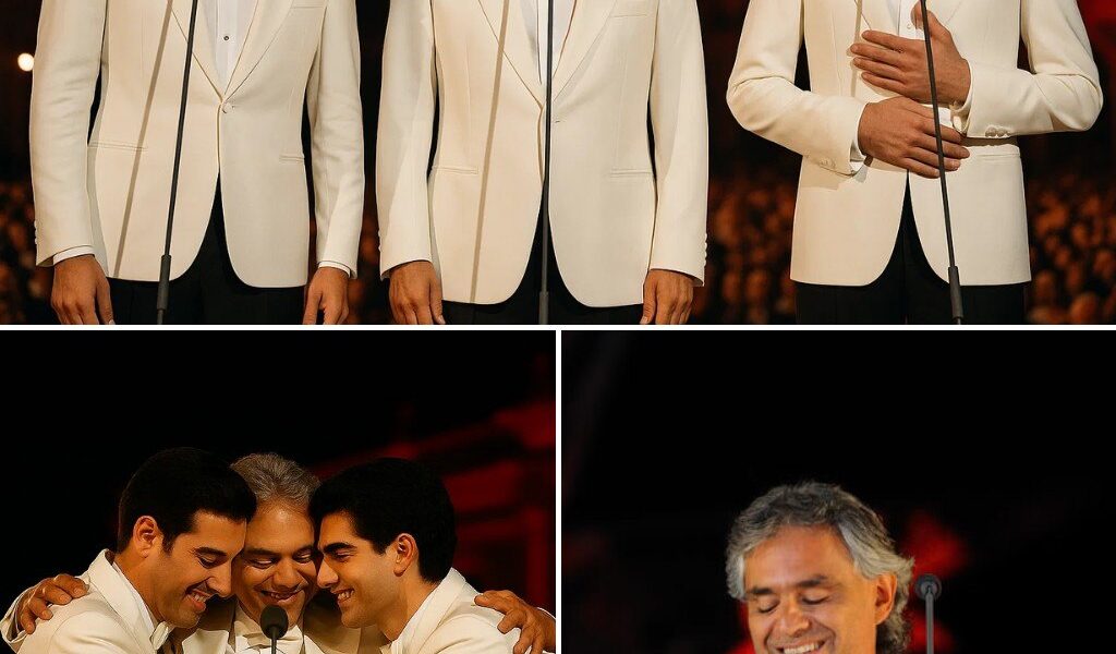 “The love of a father, the voice of two sons — and a night that felt like heaven had opened.” That’s how the world remembered the “magical evening” when Andrea Bocelli and his sons, Matteo and Amos, took the royal stage under the velvet sky in Windsor. The stage was bathed in golden candlelight, surrounded by drooping white roses and soft rays of light that sparkled like stardust on the polished floor. As Amos’ piano began to play, and Matteo’s baritone joined Andrea’s soaring tenor, the air grew still — as if time itself had stopped to listen. The song “The Greatest Gift” was more than just music; it became a “sacred moment” of connection, a family’s “shared heartbeat” that rang out before kings and stars. And when Andrea turned to her two sons with TEAR-SICK EYES and whispered, "This is the song of my soul," the audience knew — they had just witnessed something eternal.