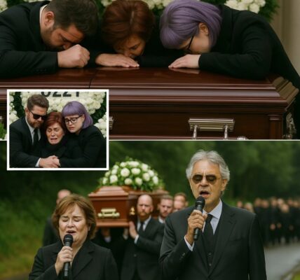 “We’ve got you, Mum” — A heartbreaking moment as Jack and Kelly Osbourne held tightly onto their mother, Sharon, just as she nearly collapsed in grief beside the sea of white floral tributes for Ozzy. The wind carried the scent of jasmine and quiet sobs. Sharon trembled as she touched the photo of her husband, tears streaming down her face. And then — from the steps of the cathedral — Susan Boyle’s gentle voice began to rise, singing “You Raise Me Up,” soon joined by Andrea Bocelli’s warm tenor. The entire square fell silent. No stage lights, no applause — only music, wrapping around the Osbourne family like invisible arms. Sharon lifted her head, her eyes still wet but now flickering with the faintest glimmer of light. In that moment, grief was no longer a bottomless pit — it became a tender farewell sung into the wind.
