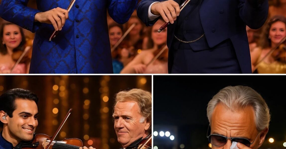 “When I sing, I carry his heart in mine,” Matteo Bocelli whispered—and in that moment, a crowd of over 10,000 fell into hushed awe. Under the golden lights of Florence’s Piazza della Signoria, André Rieu joined the young Bocelli for a duet that would become one of the most emotional tributes of the decade. Performing “The Prayer” in honor of Andrea Bocelli, father and legend, the two artists poured raw emotion into every note. There were no theatrics—only the gentle weeping of Rieu’s violin and Matteo’s soulful voice, echoing a lifetime of love and gratitude. Within 48 hours, the performance had already garnered over 25 million views worldwide. What unfolded that night wasn’t just music—it was a son’s thank-you and a world’s salute to a man who changed it with his voice.