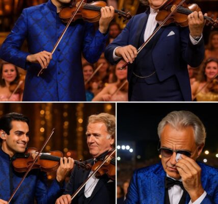 “When I sing, I carry his heart in mine,” Matteo Bocelli whispered—and in that moment, a crowd of over 10,000 fell into hushed awe. Under the golden lights of Florence’s Piazza della Signoria, André Rieu joined the young Bocelli for a duet that would become one of the most emotional tributes of the decade. Performing “The Prayer” in honor of Andrea Bocelli, father and legend, the two artists poured raw emotion into every note. There were no theatrics—only the gentle weeping of Rieu’s violin and Matteo’s soulful voice, echoing a lifetime of love and gratitude. Within 48 hours, the performance had already garnered over 25 million views worldwide. What unfolded that night wasn’t just music—it was a son’s thank-you and a world’s salute to a man who changed it with his voice.