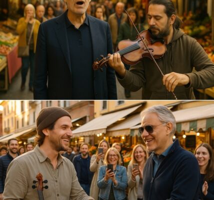When a street musician began playing “Con Te Partirò,” Andrea Bocelli unexpectedly stopped nearby and joined in with his voice. The crowd at the bustling market fell into complete silence, captivated by the magical harmony between the two voices. Bocelli’s spontaneous duet transformed the ordinary street scene into an unforgettable moment of beauty and connection, leaving everyone present breathless and deeply moved.