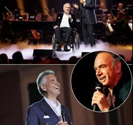 At Buckingham Palace, Neil Diamond, 84, sits in a wheelchair, his voice steady but full of emotion, as Andrea Bocelli, visually impaired yet radiant, joins him for a once-in-a-lifetime duet at a private royal gala, the grand ballroom sparkling under crystal chandeliers as royals and elite guests hold back tears. Together, the two legends harmonize timeless classics, their melodies weaving decades of history, love, and artistry into every note, while the audience—senior members of the royal family included—leans forward, captivated by an intimate performance that feels both personal and monumental.
