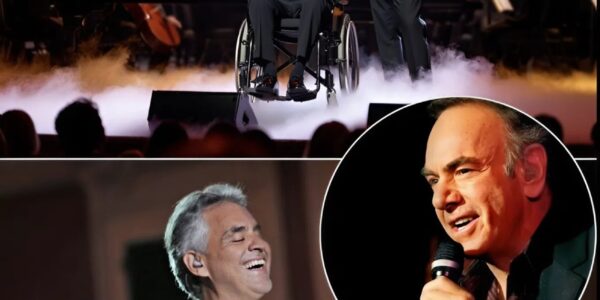 At Buckingham Palace, Neil Diamond, 84, sits in a wheelchair, his voice steady but full of emotion, as Andrea Bocelli, visually impaired yet radiant, joins him for a once-in-a-lifetime duet at a private royal gala, the grand ballroom sparkling under crystal chandeliers as royals and elite guests hold back tears. Together, the two legends harmonize timeless classics, their melodies weaving decades of history, love, and artistry into every note, while the audience—senior members of the royal family included—leans forward, captivated by an intimate performance that feels both personal and monumental.