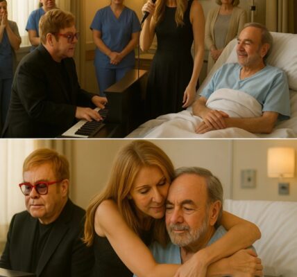 In a quiet hospital room, history was reborn: Sir Elton John sat at a piano while Celine Dion’s soaring voice filled the air, singing a private tribute to their dear friend Neil Diamond. 🌹 The frail legend, moved to tears, smiled as nurses and families gathered outside, stunned by the once-in-a-lifetime moment. It wasn’t farewell — it was love, gratitude, and proof that true legends never fade.