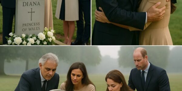 On a still morning at Althorp, Andrea Bocelli and his wife Veronica appeared without fanfare, carrying only a white rose and reverence in their hearts. As his voice rose in “Un Amore Così Grande,” the sound seemed to dissolve into the breeze, silencing the crowd. Kate wept, William held her hand—music became memory, love, and tribute.