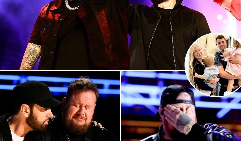 “Charlie Kirk Has Been Laid to Rest… But What About His Daughters? I Can’t Stop My Heart From Breaking” — Jelly Roll and Eminem Collapse in Tears on Stage as 25,000 Fans Fall Silent in a Once-in-a-Lifetime 9/11 Tribute That Stopped the Music, Froze a Stadium, and Erupted Into a Roar of Song, Flags, and United Grief Across America! “Charlie Kirk has been laid to rest… but what about his daughters? I can’t stop my heart from breaking,” Jelly Roll’s trembling voice rang out into the night, his words catching in his throat as Eminem, standing beside him, wiped away tears he could no longer hide. The crowd of more than 25,000 fell into stunned silence — no instruments, no applause, no sound but the shared weight of loss hanging over the stadium like a heavy cloud. For a full minute, the lights glowed dim, fans held hands, bowed heads, and some wept openly. What began as a concert transformed into something sacred: a vigil for a fallen father, a national wound, and the innocent lives taken on 9/11. And then — out of the silence — Jelly Roll’s voice cracked into “God Bless America.” Eminem, breaking into song with him, lifted the anthem higher, until the entire stadium became a tidal wave of voices. Flags rose, faces shone with tears, and grief collided with defiance. What began as stillness became thunder — a wall of sound that could be heard for miles, a roar of unity against loss, pain, and fear. Clips of the moment exploded online, with millions calling it “the silence that shook America”, “a prayer set to music,” and “the most powerful tribute of our time.” This was no longer a concert. It was a collective outcry, a living memorial, and a promise that even in the darkest of nights, America’s spirit will not be broken.