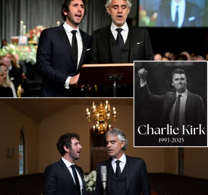 At Charlie Kirk’s funeral, where grief hung heavier than the church bells, two of the world’s greatest voices came together for a moment no one will ever forget. Josh Groban, trembling yet determined, revealed that he had written a brand-new song within 15 minutes of learning of Kirk’s assassination. With Andrea Bocelli by his side, the two delivered a performance so powerful, mourners swore the air itself seemed to stop.