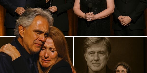 Andrea Bocelli’s trembling voice, Celine Dion’s fragile grace, Susan Boyle’s humble truth, and Josh Groban’s tearful song turned a star-studded night into something far deeper—a raw farewell to Robert Redford. No scripts. No glitter. Only memories spoken through cracked voices and music that silenced the room. Fans are calling it the most emotional tribute in years—yet one haunting question remains: was it goodbye, or the beginning of Redford’s eternal legacy?
